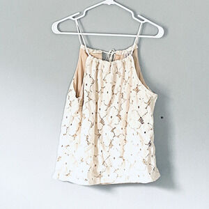 Ahthropologie Liv Los Angeles Tank Top Medium Cream Lace Spaghetti Strap NEW